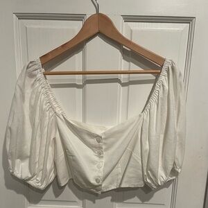 Girl and the Sun Elegant White Puff Sleeve Crop Top XS NWT